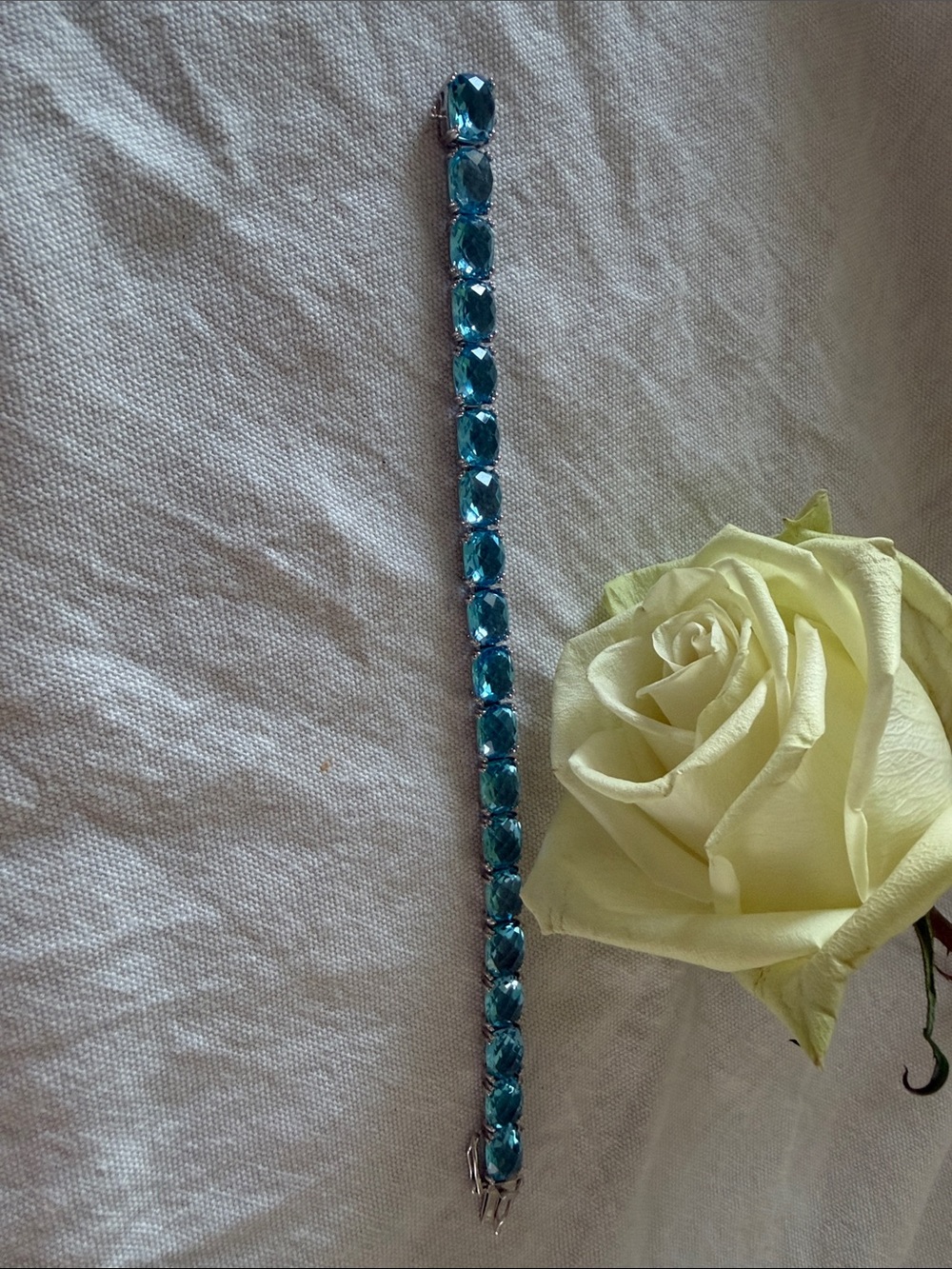 925 Vintage Aquamarine Crystal Tennis Bracelet - Women’s jewelry